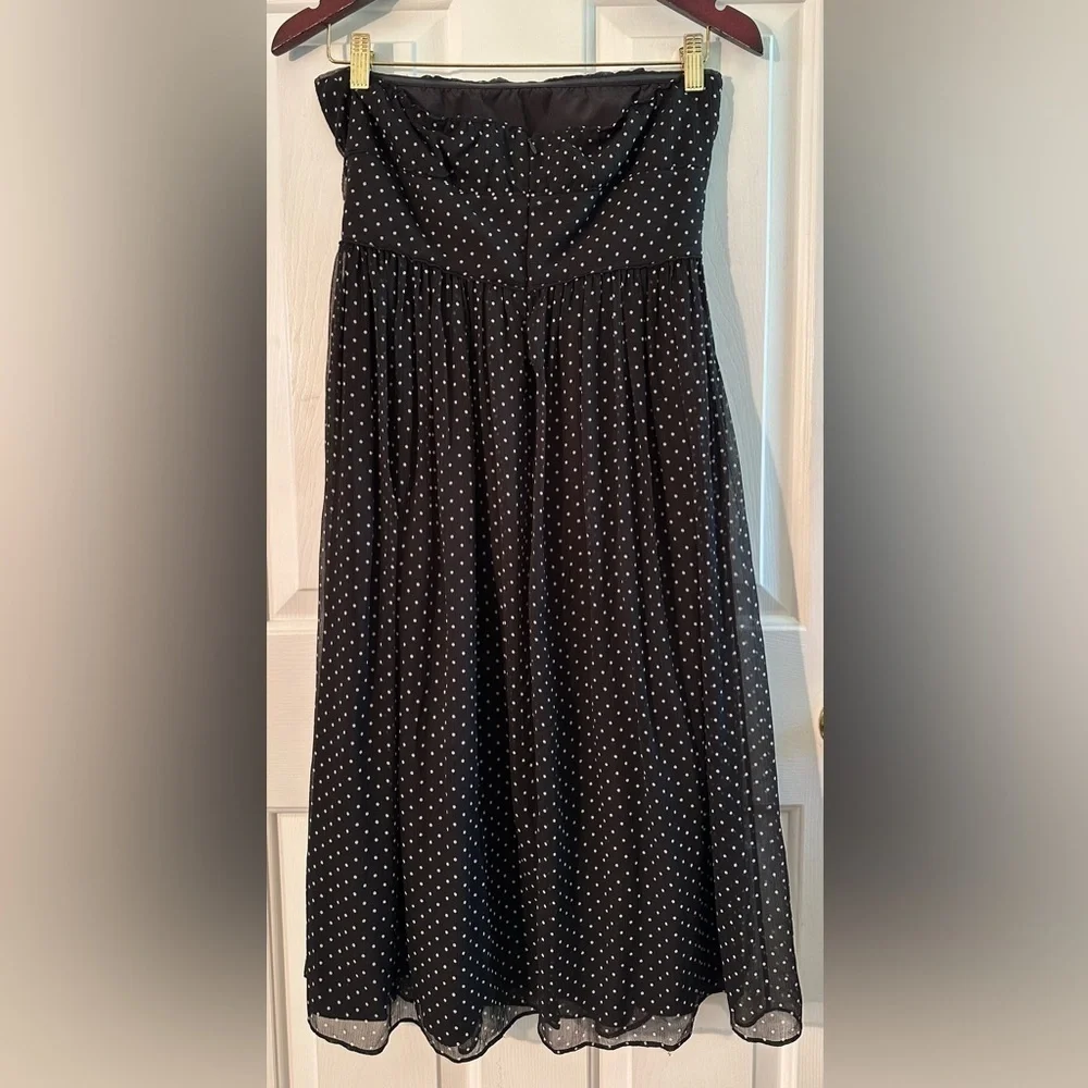 NWT J. CREW 6 VINTAGE Black White Polka Dot Strapless Midi 100% Silk Cocktail